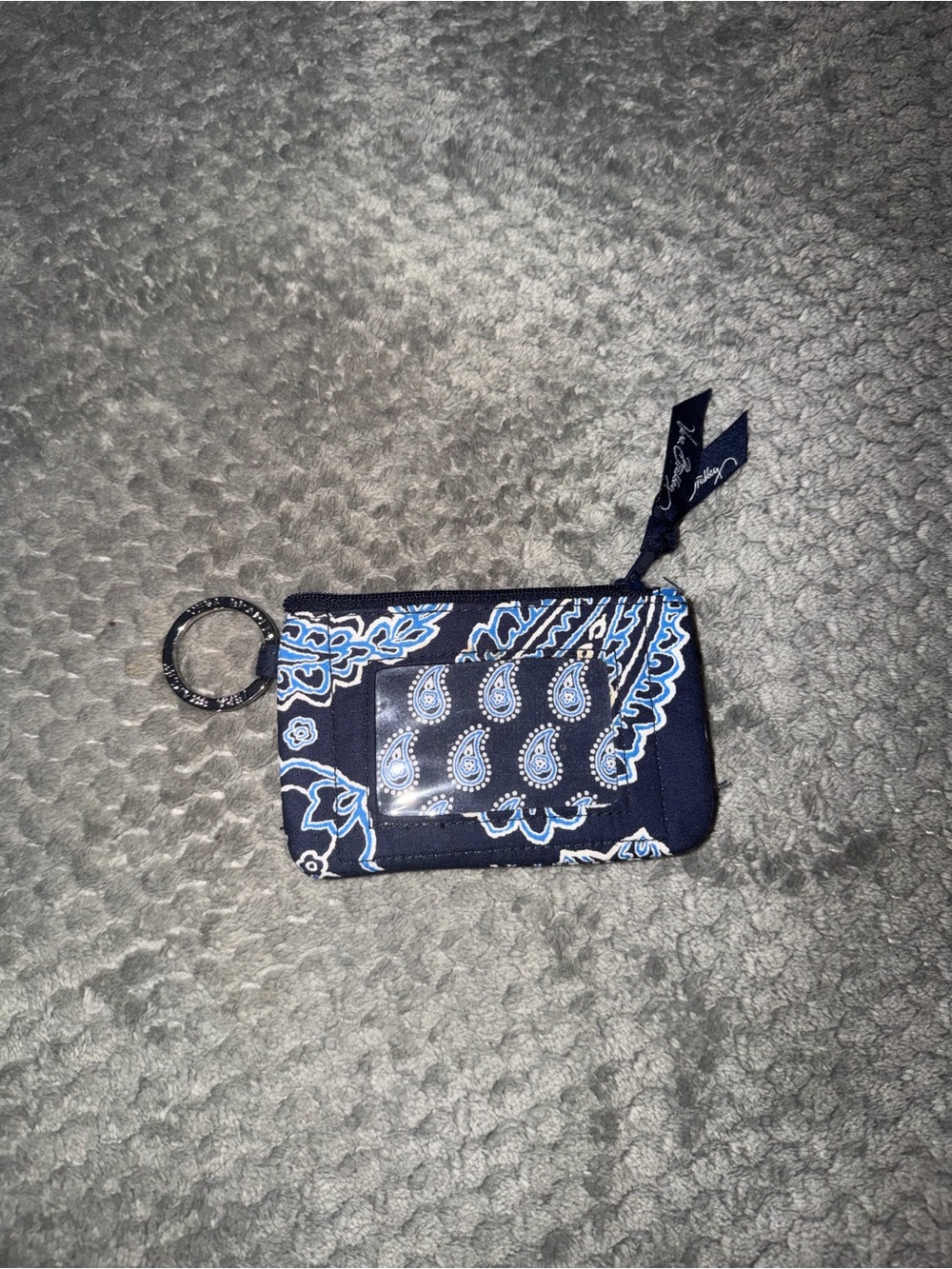 Vera Bradley Navy and Light Blue Paisley ID Card Holder with Key Ring